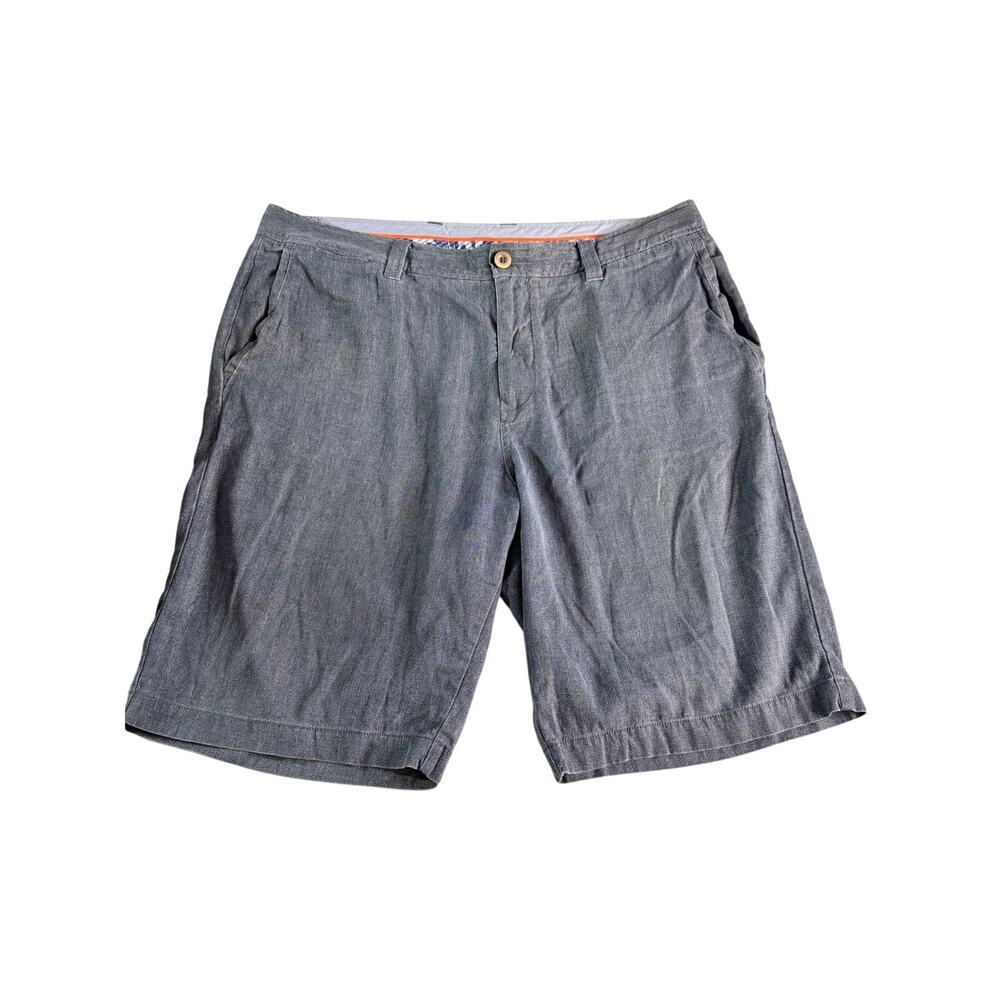 Tommy Bahama Silk Blend Shorts Mens 36 Gray Blue Flat Front Luxury Casual